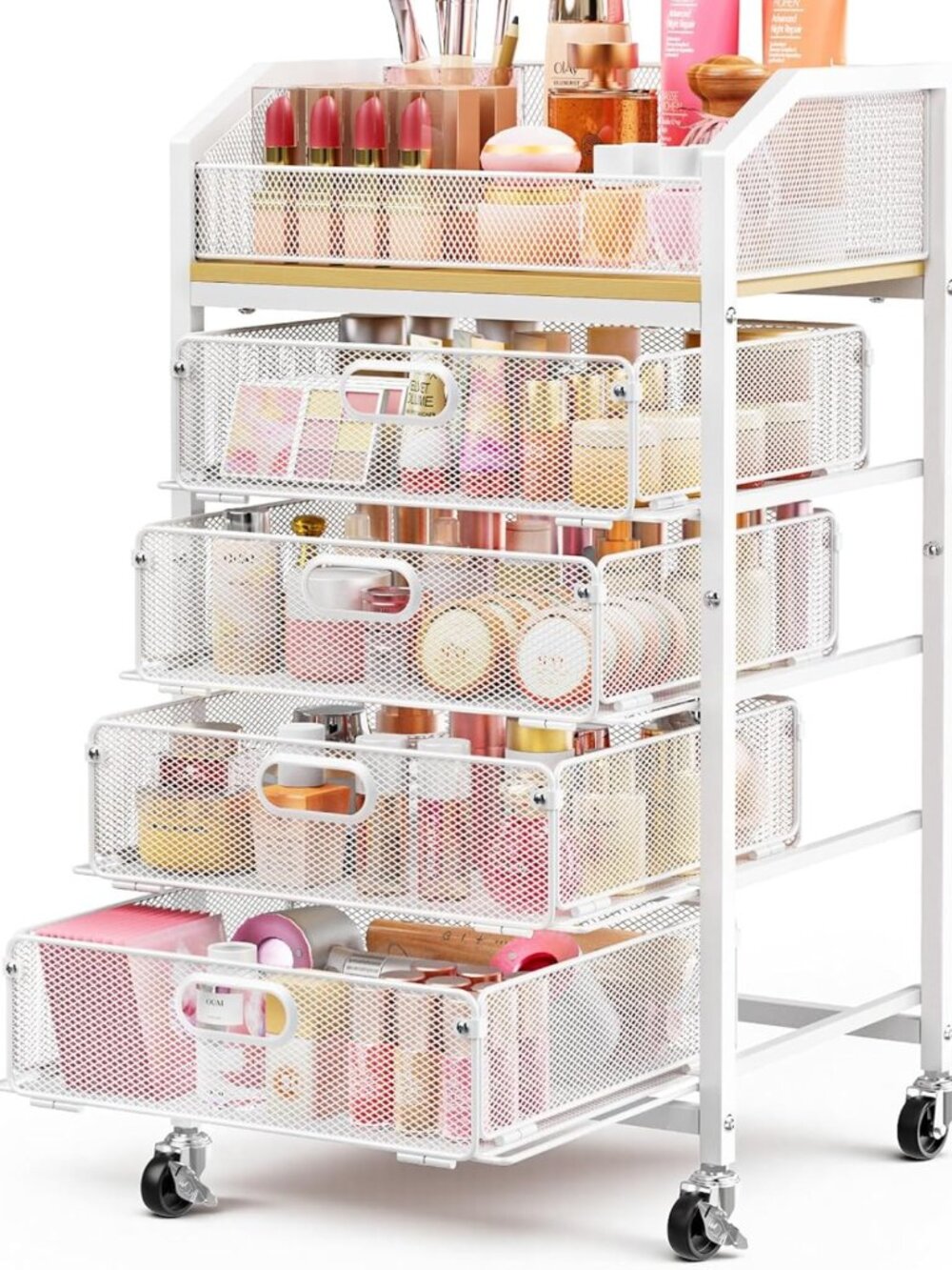 Rolling Makeup Cart with Drawers & Wheels - Versatile Vanity & Nail Station